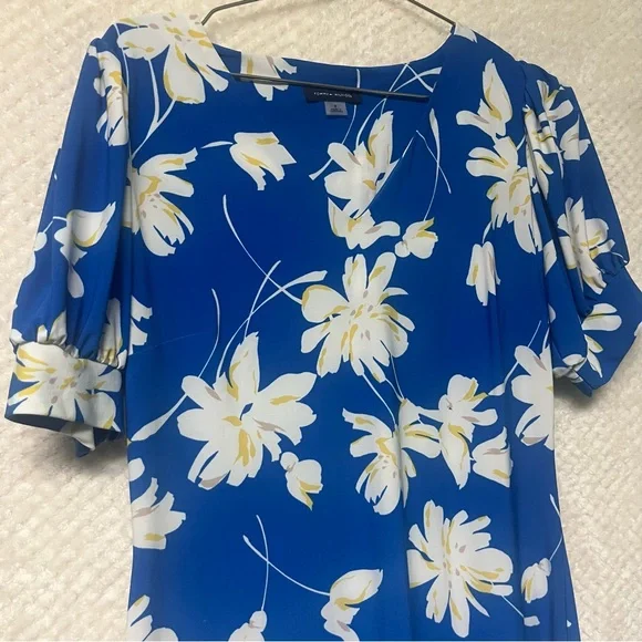 Tommy Hilfiger Blue White Floral Dress Short Sleeves Career Business Dress Sz 8 - Picture 5 of 7